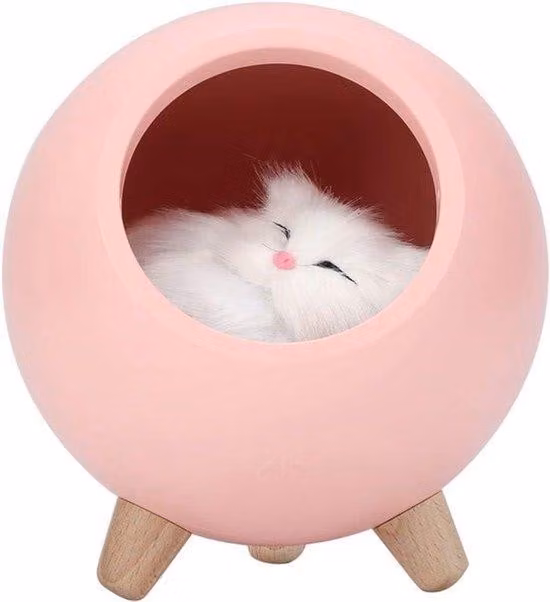 Piccola lampada da notte a LED con ricarica USB, rosa, in silicone, per gattini e piccoli animali domestici in camera da letto.