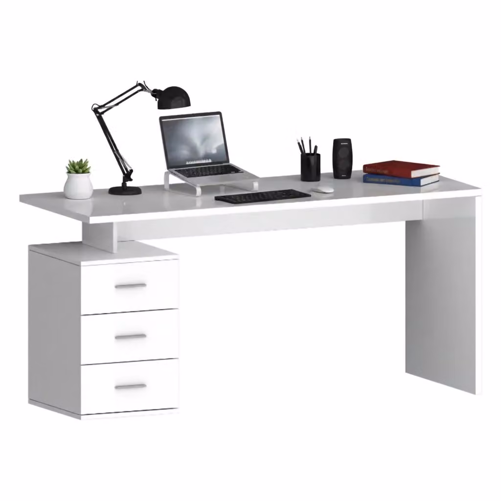 DMORA Scrivania da Computer Moderna Bianca Lucida L: 160 cm, P: 60 cm, H: 75 cm – 2