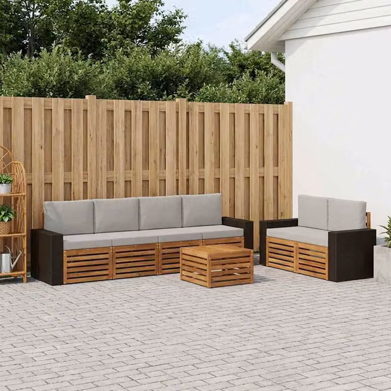 Set di divani da esterno vidaXL 7 pezzi in legno di acacia con cuscini, colore beige e grigio chiaro