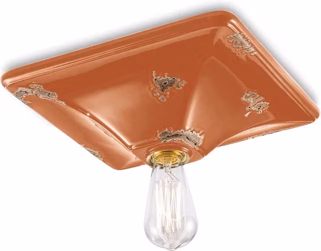 Plafoniera Vintage Quadrata Grande Ceramica Arancio 1 Luce E27