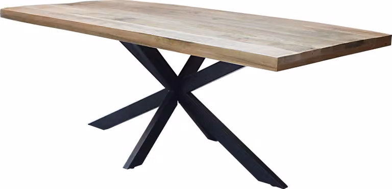 Milani Home - tavolo da pranzo fisso 200 x 100 x 77 cm, piano in legno massiccio mango naturale, base in metallo nero