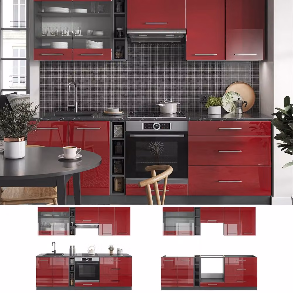 Cucina componibile moderna Fame-Line Vicco colore Bordeaux lucido e Antracite L: 235 cm – 2