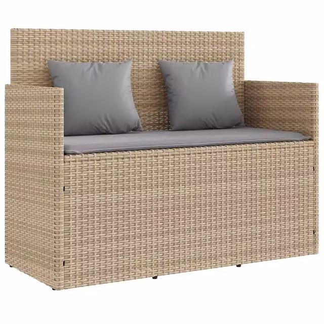 Panchina da Giardino | Panca da Giardino con Cuscini Beige in Polyrattan