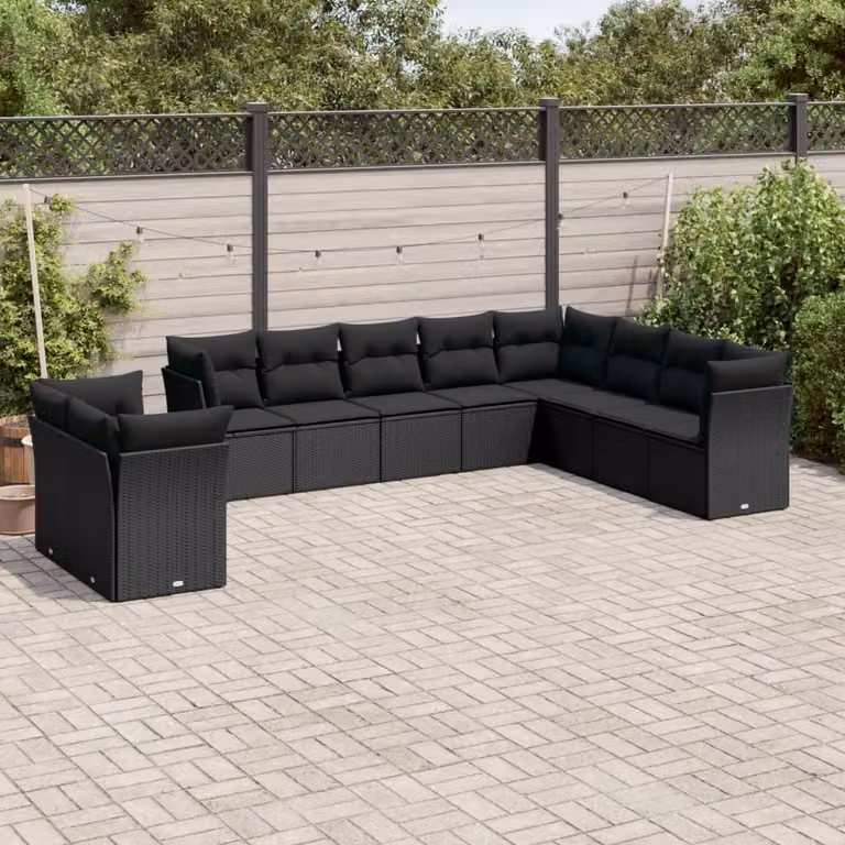 Maison Exclusive - Set Divani da Giardino 10pz con Cuscini in Polyrattan Nero