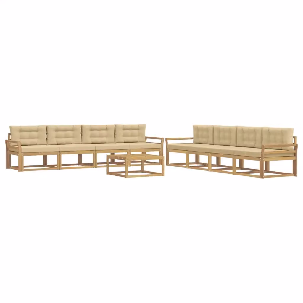 Set di divani da esterno vidaXL in legno di acacia con tavolo da caffè, 9 pezzi, Bianco e Beige – 2