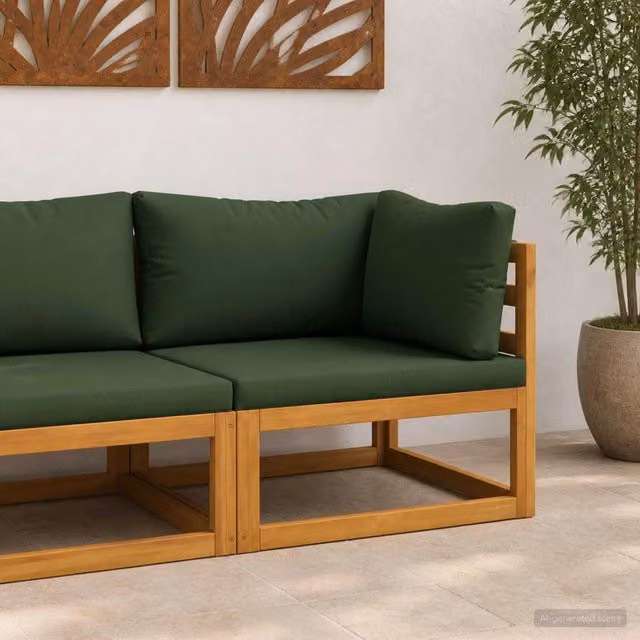 Divano angolare sezionale da giardino vidaXL in legno di acacia con cuscini verdi – 1