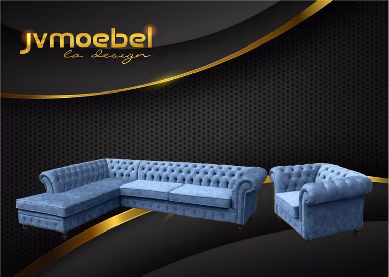 Ecksofa Sofa Couch Polster Chesterfield Design Luxus Möbel Garnitur mit Sessel