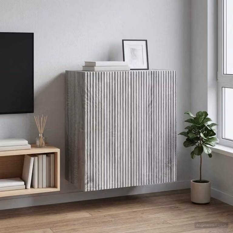 Mobiletto a muro moderno vidaXL in legno grigio con illuminazione LED e anta a rullo L: 59 cm, P: 31 cm, H: 60 cm