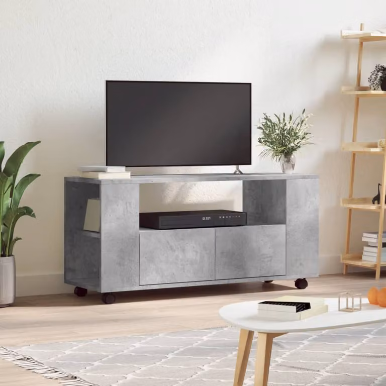 Mobile Porta TV Moderno vidaXL in Legno e MDF Grigio con Ruote L 102 cm x P 34,5 cm x H 43 cm