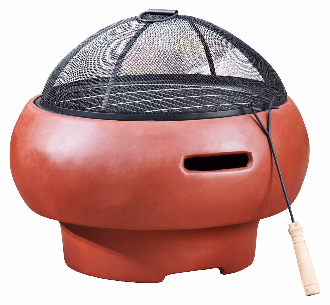 Braciere tondo - Cemento - 53 x 53 x 47 cm - Rosso scuro - Con griglia per barbecue - Per giardino e terrazzo