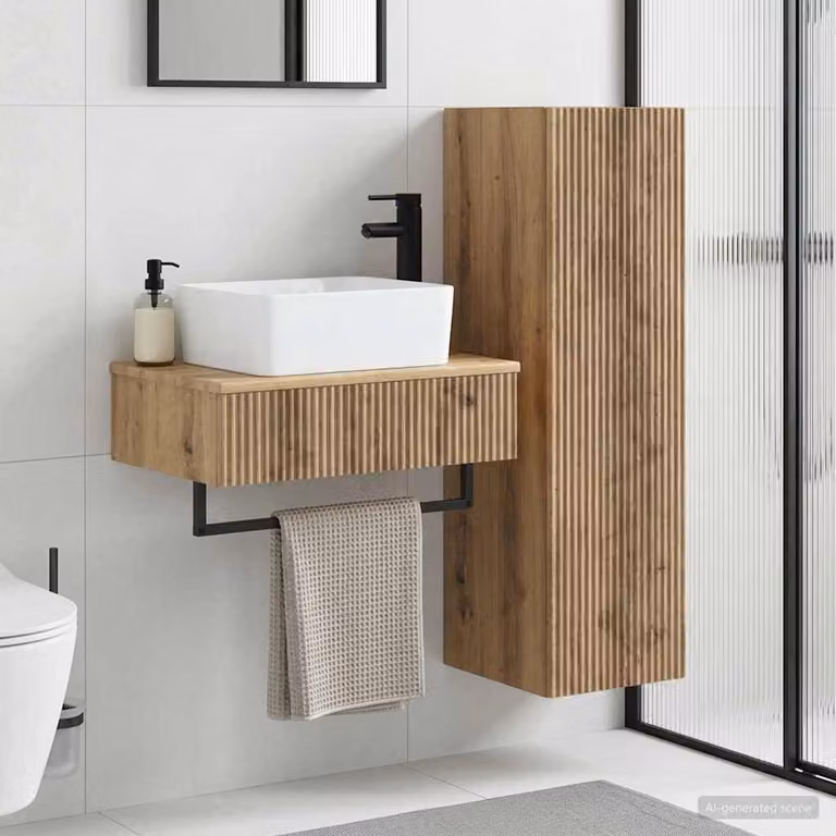 Set di mobili per il bagno moderno vidaXL composto da mobile lavabo e pensile a muro in legno marrone