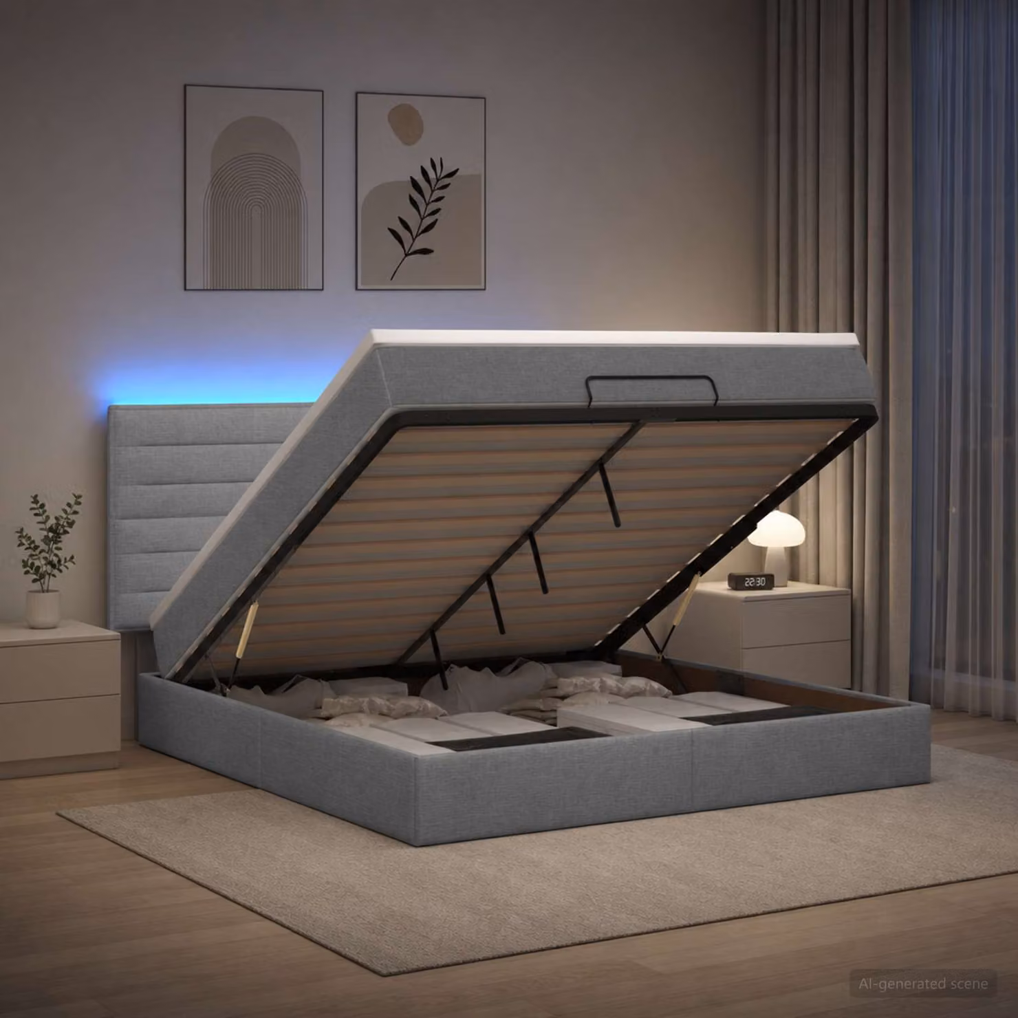 Letto Ottomano con Materasso e Illuminazione LED vidaXL, Grigio Chiaro, L/P/H: 160 x 200 x 88 cm