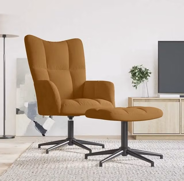Poltrona Relax con Poggiapiedi vidaXL in Velluto Marrone con Struttura in Metallo e Seduta in Schiuma, Girevole a 360 Gradi e Design Moderno