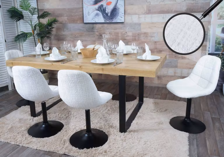 set di 6 sedie da pranzo HWC-A60, sedia da cucina girevole, acciaio Tessuto / ciniglia tessile (465g/m²) ~ crema