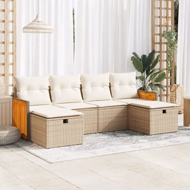 Set Divano da Giardino 6 pz con Cuscini Beige in Polyrattan 3326055