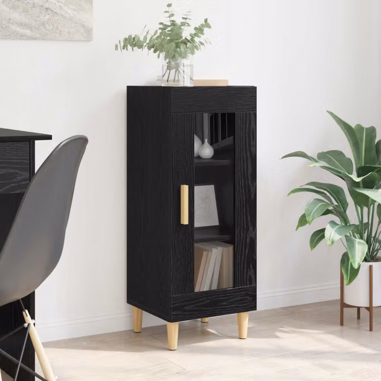 Credenza moderna vidaXL in legno ingegnerizzato e vetro, colore nero, L 34,5 cm x P 32,5 cm x H 90 cm
