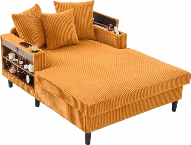 Chaise longue moderna a L in velluto giallo con cuscini, Aosom Italy, L/P/H: 170 x 76 x 70 cm