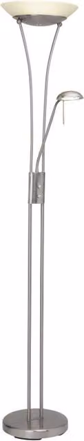 Lampada da terra con luce da lettura Finn Brilliant in metallo e vetro, colore bianco e cromato, H: 179 cm