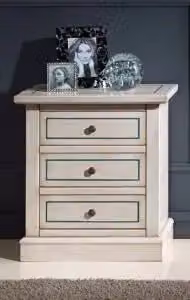 Comodino Shabby Chic KIVIO in Legno Laccato Bianco e Azzurro