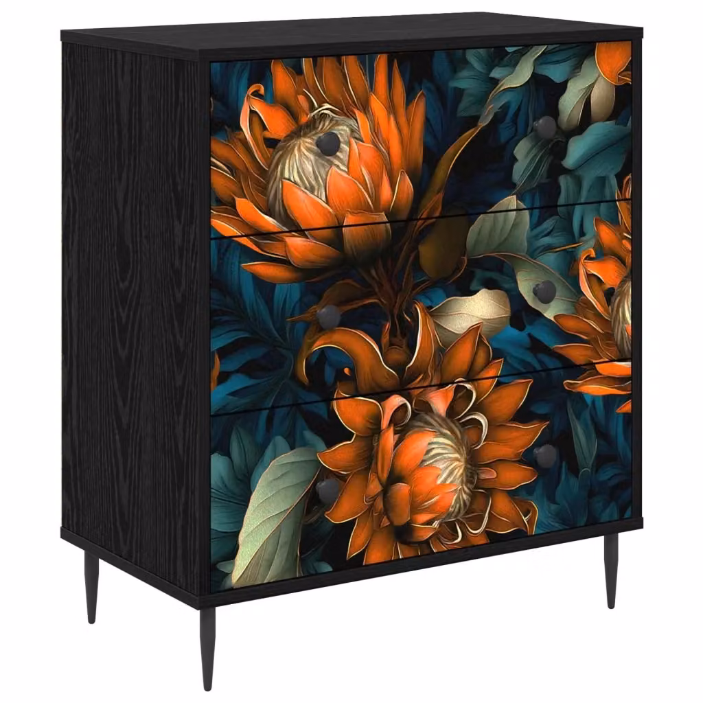Cassettiera LOCHEM vidaXL con stampa abstract arancione, nero e marrone, L: 66 cm, P: 36,5 cm, H: 76 cm – 2