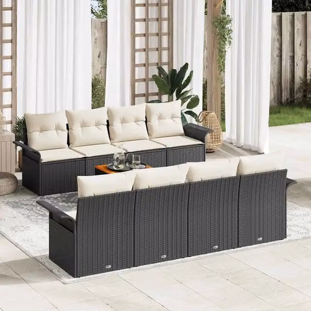Set Divano da Giardino 9 pz Nero e Crema polyrattan 3355968