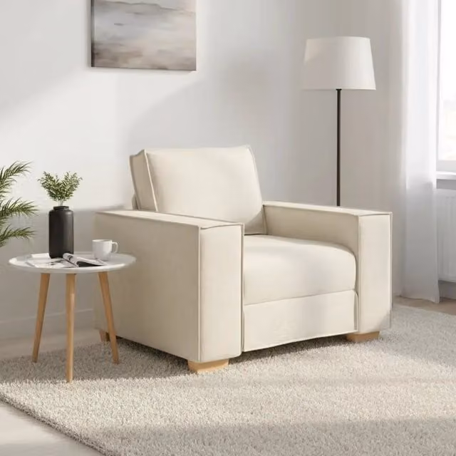 Poltrona lounge moderna vidaXL in tessuto beige con braccioli, L: 100 cm, P: 78 cm, H: 84 cm