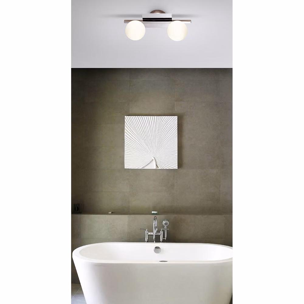 Plafoniera LED, cromo, vetro, opale, design, spot rotondi