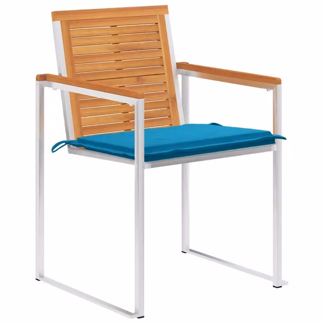 Set di 8 sedie da giardino vidaXL in legno di acacia oliato con cuscini blu impilabili