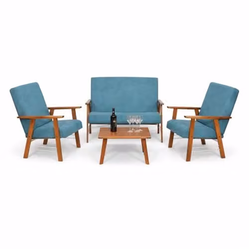 MA MAISON Set Salottino da Giardino in Legno Tabacco - Divano, Poltrone, Tavolo, in Tessuto, Imbottito, Braccioli, da Arredo, per Soggiorno, Terrazza, Resistente, Moderna - Made in Italy