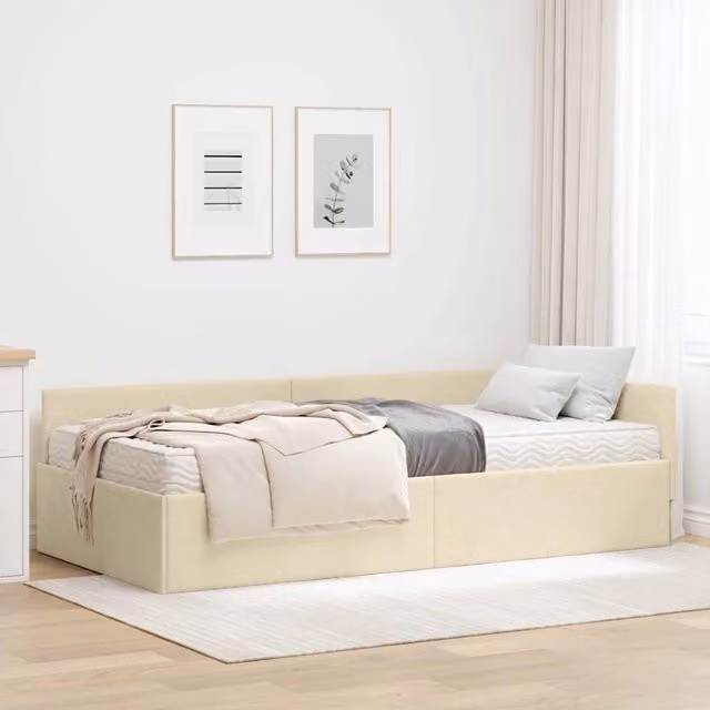 Struttura Letto Angolare con Materasso 2 pz-Giroletto con materasso Crema Tessuto 844752