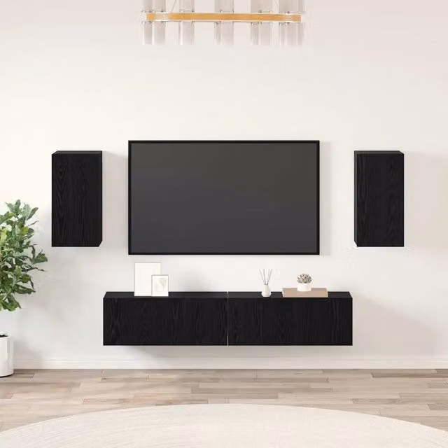 Set mobile TV 4 pz Rovere Nero Legno ingegnerizzato 3393238