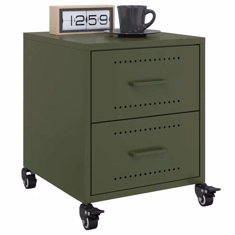 Set di 2 comodini vidaXL in metallo verde oliva opaco L/P/H: 36 x 39 x 43,5 cm