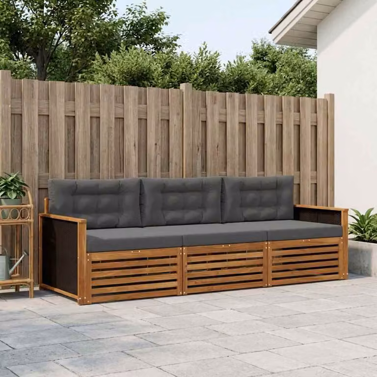 Set di divani da esterno vidaXL in legno di acacia con cuscini, Beige e Antracite