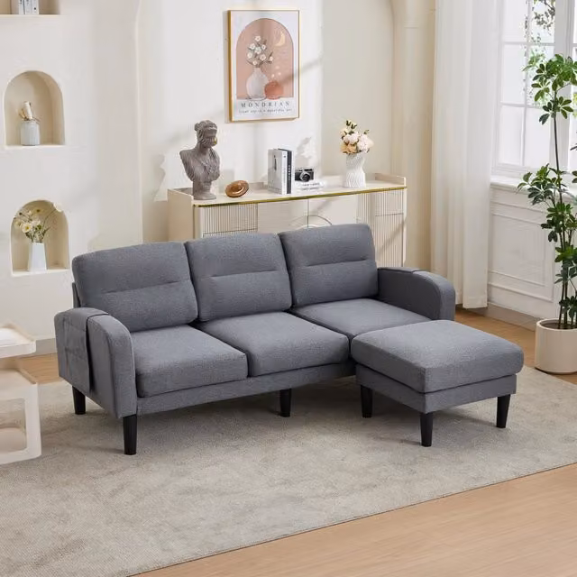 Divano angolare 3 posti con chaise longue reversibile Vovees Living in tessuto grigio L/P/H: 204 x 136 x 80 cm – 1