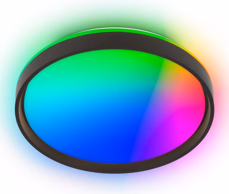 Briloner JUS Plafoniera LED, telecomando, dimmerabile, cambio colore dinamico RGB IC, regolabile da bianco caldo a bianco freddo, bianco-nero, Ø48 x 8 cm