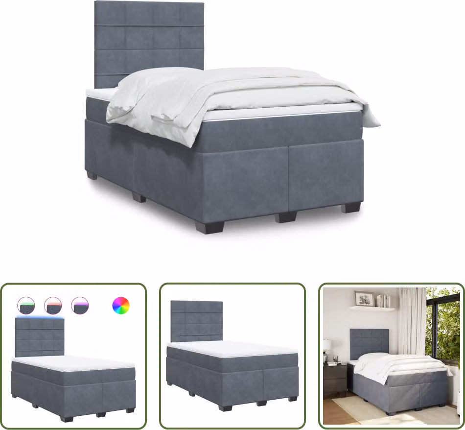 The Living Store Letto a molle con materasso grigio scuro 120x190 cm in velluto