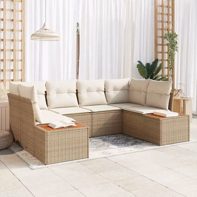Set Divano da Giardino 6 pz Beige polyrattan 3348157