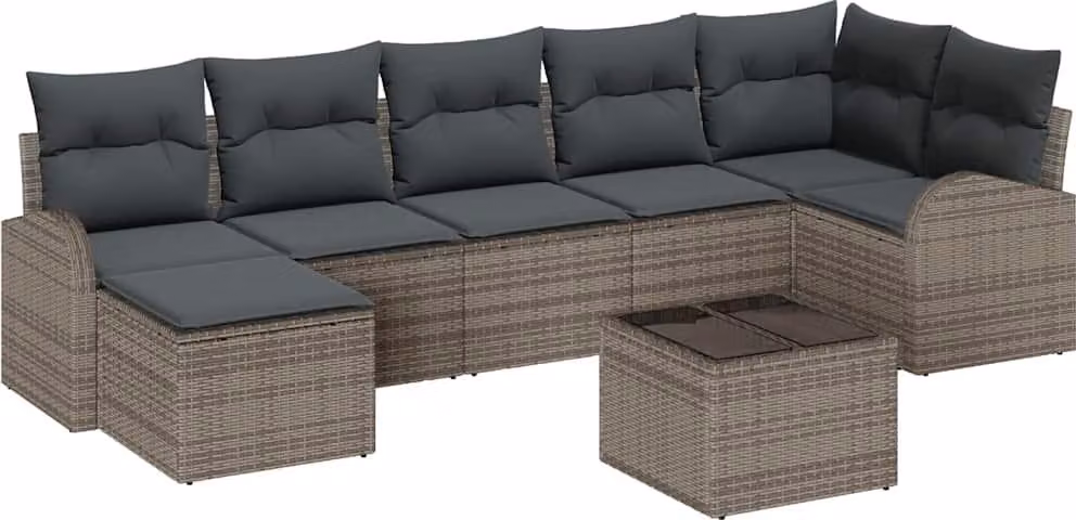 Set Divano da Giardino con cuscino 8 pcs Grigio Poly Rattan