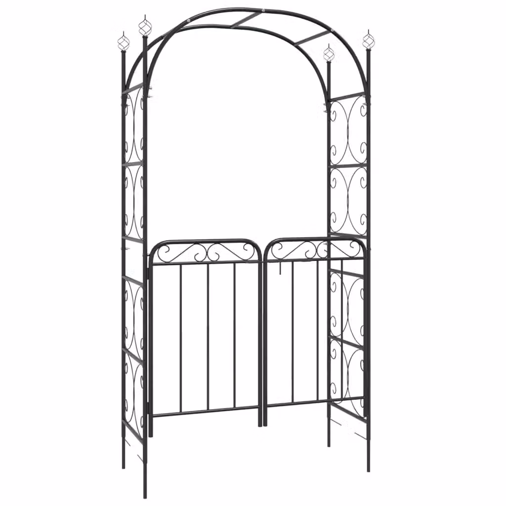 Arco da giardino con cancello vidaXL in acciaio nero L/P/H: 108 x 45 x 235 cm – 2