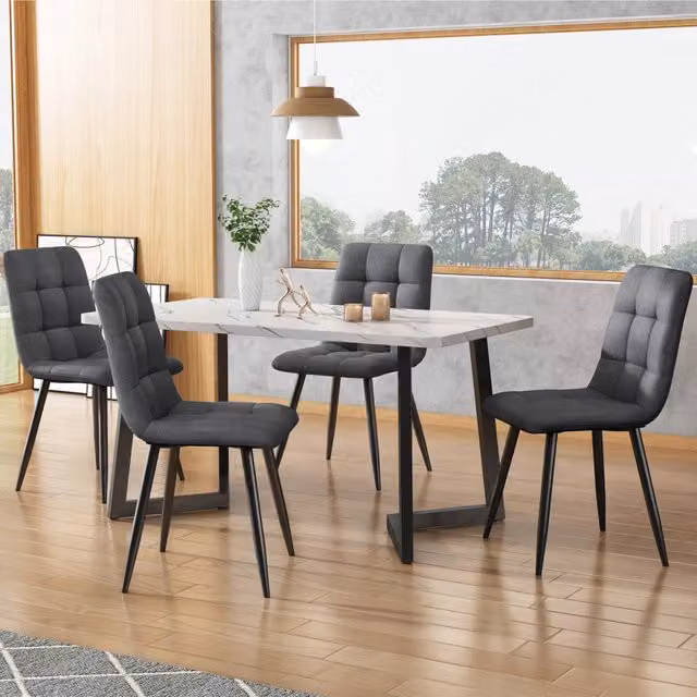 Set di 4 sedie da pranzo OKWISH in lino grigio con schienale ergonomico e gambe in metallo per cucina e soggiorno – 1