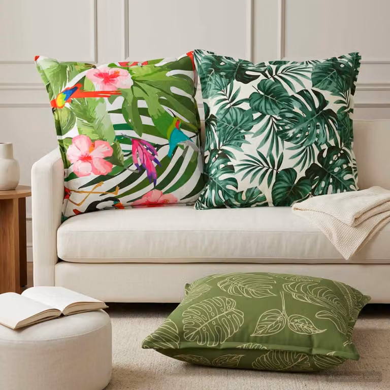 Set di 6 federe vidaXL con design floreale a foglia, colore verde, poliestere, 80 x 80 cm