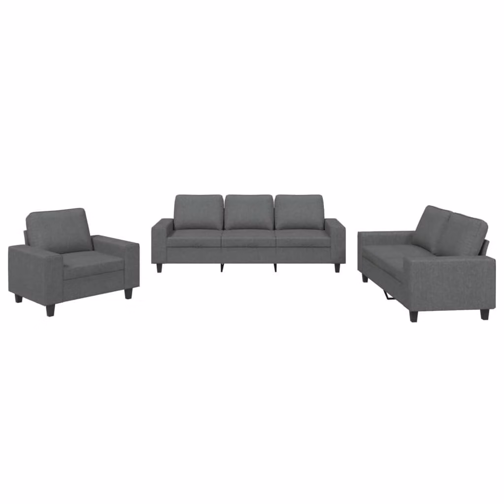 Set di Divani 3 pz Grigio Scuro in Tessuto