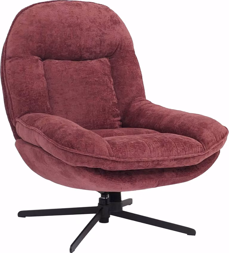 Poltrona relax HWC-P32, poltrona TV con sospensione Nosag, poltrona imbottita, girevole in metallo tessuto/ceniglia (370 g/m²) ~ berry