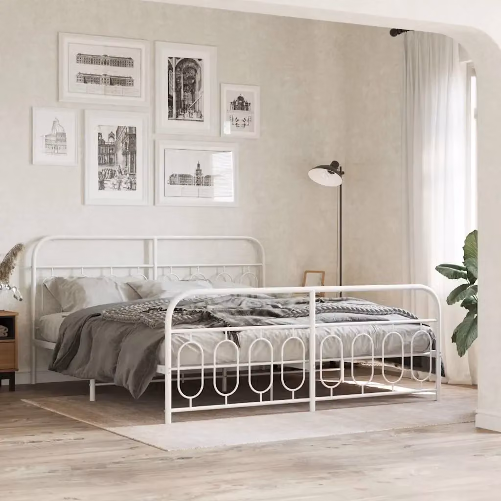 Letto matrimoniale per adulti con testiera e pediera in metallo bianco L/P/H: 187 x 151 x 219 cm – 2