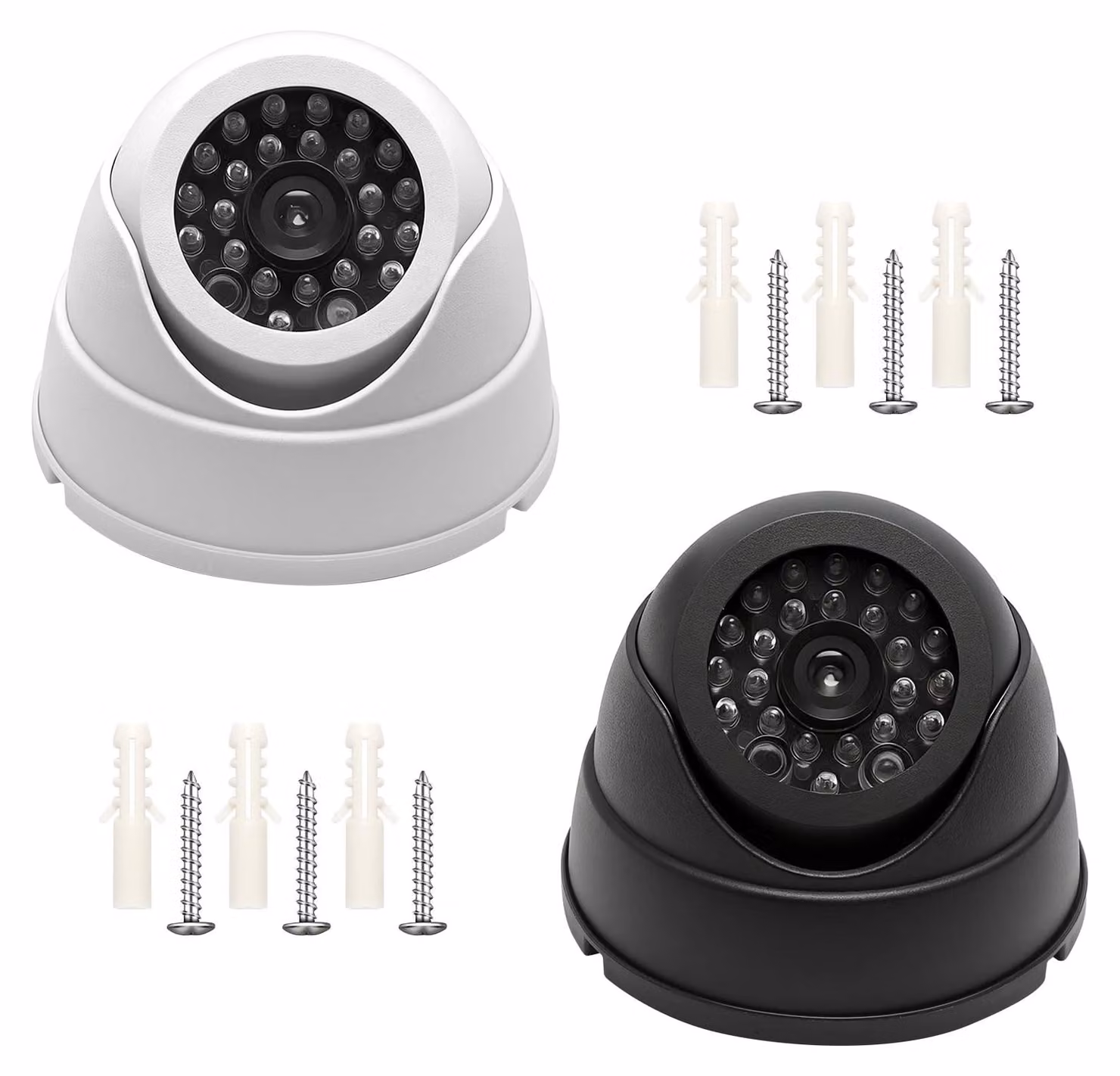 2 telecamere finte per sistemi di videosorveglianza - Telecamere di sicurezza realistiche con luce LED lampeggiante