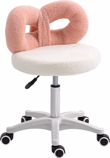 Sgabello con Ruedas Altezza Regolabile 63-77 cm ¨C Xylo ¨C Tessuto Borreguito Bianco e Rosa