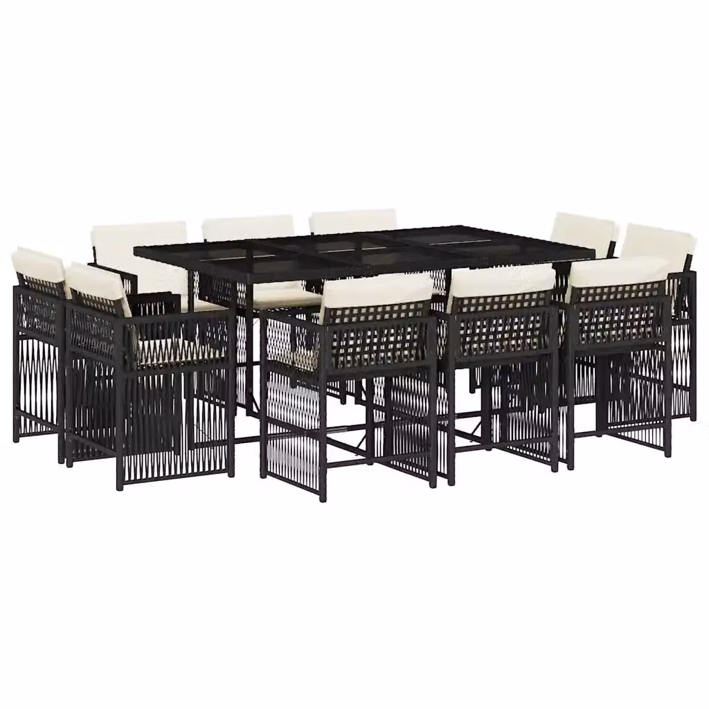 Set da pranzo da giardino vidaXL in polyrattan nero con cuscini e piano in vetro per 11 persone – 2