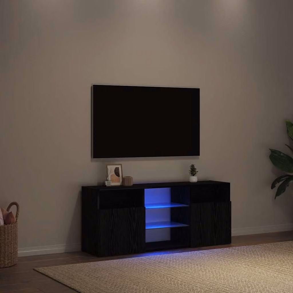 Mobile Porta TV vidaXL con Illuminazione LED, Rovere e Nero, L 120 x P 30 x H 50 cm