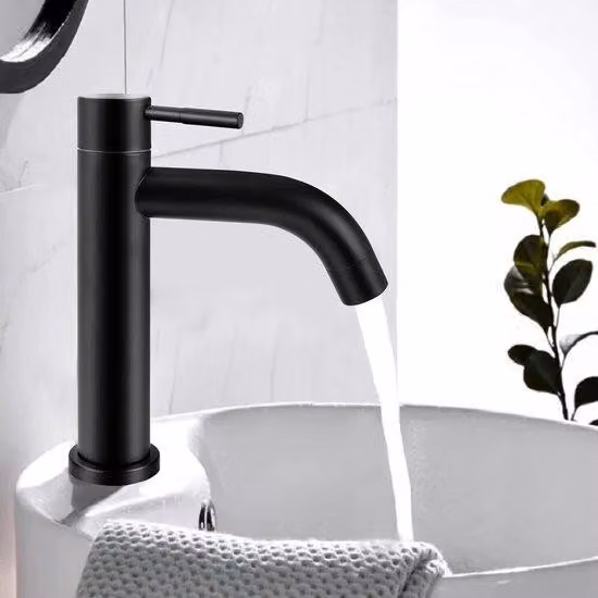Rubinetto da bagno in acciaio con attacco per l'acqua fredda e tubo flessibile
