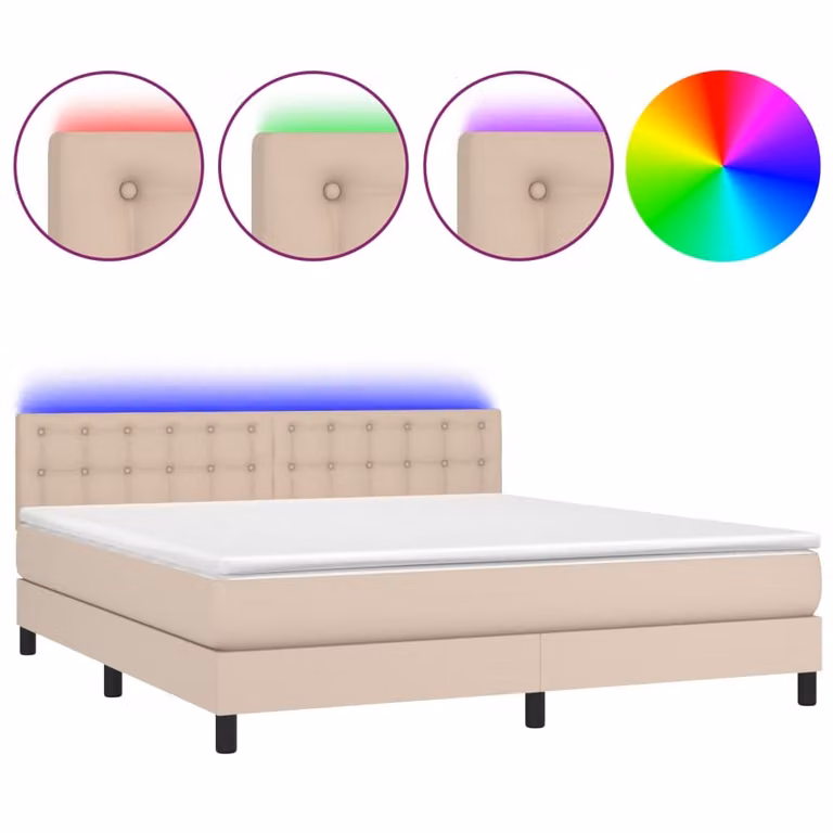 Giroletto Molle Materasso e LED Cappuccino 160x200cm Pelle finta